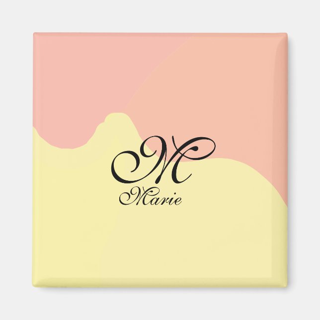 Imán Retro de color amarillo naranja añadir su monogram (Frente)