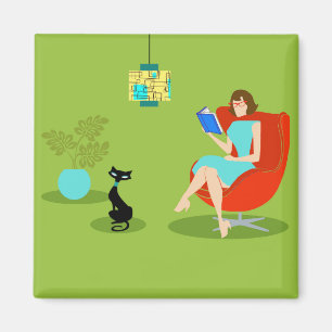 Imán retro de la mujer de la lectura
