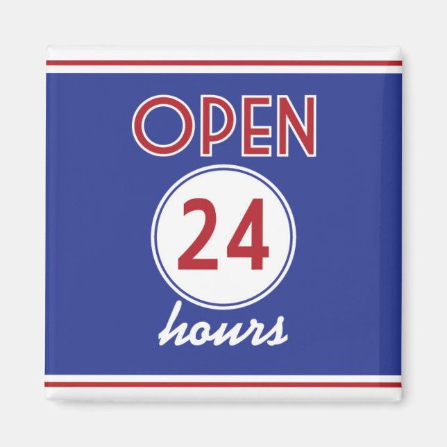 Imán Retro Diner Design Magnet Abierto 24 Horas (Frente)