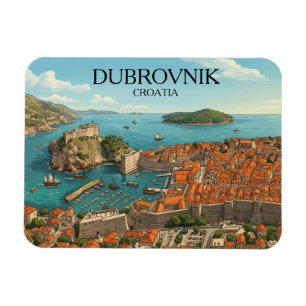 Imán Retro Dubrovnik Croacia Panorama Vista de la Costa