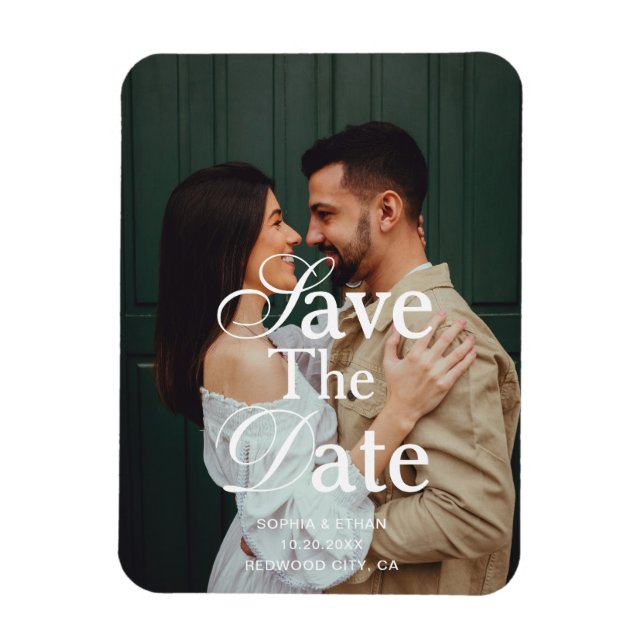 Imán Retro Elegant Script Photo Wedding Save The Date  (Vertical)