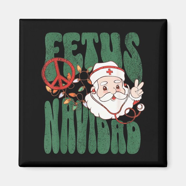 Imán Retro Fetus Navidad Santa Claus Christmas Obgyn Nu (Frente)