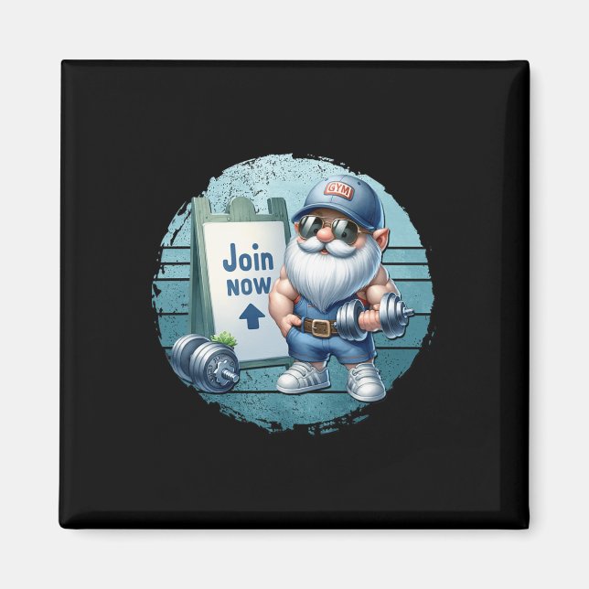 Imán Retro Fitness Gnome In Gym Outfit With Dumbbells V (Frente)