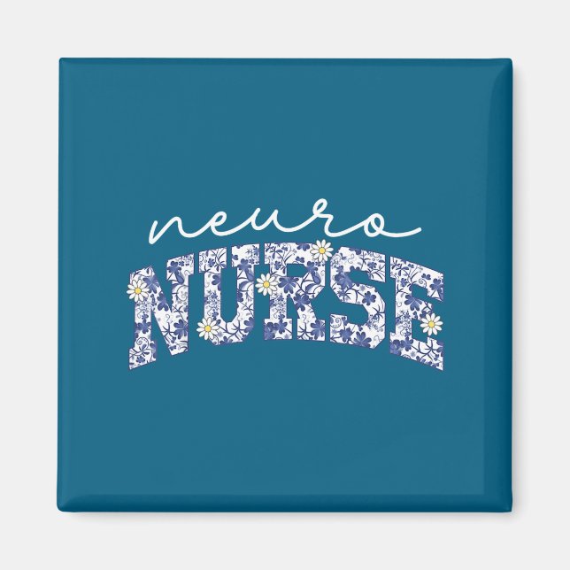 Imán Retro Floral Neuro Nurse Neurology Neurologist Rn  (Frente)