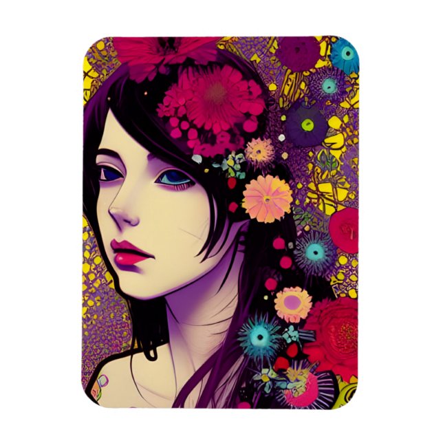 Imán Retro FloralPunk Chica Magnet (Vertical)