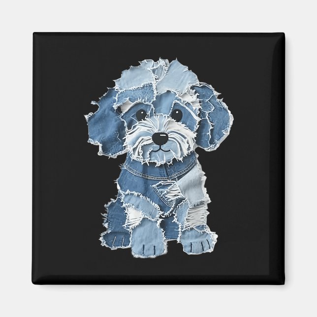 Imán Retro Funny Denim Patch Animal Dog Print  (Frente)