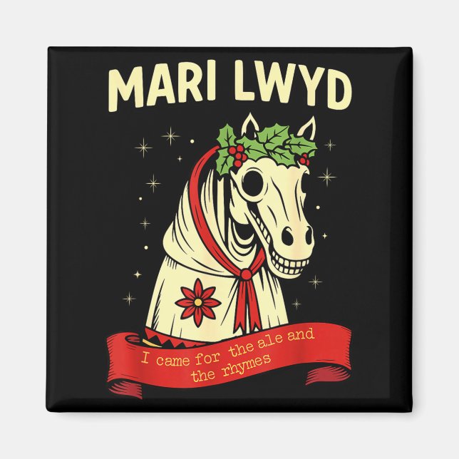 Imán Retro Funny Folklore Skeleton Horse Mari Lwyd Yule (Frente)