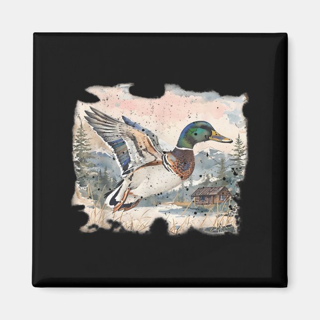 Imán Retro Funny Mallard Duck Waterfowl Hunting Cozy Se (Frente)