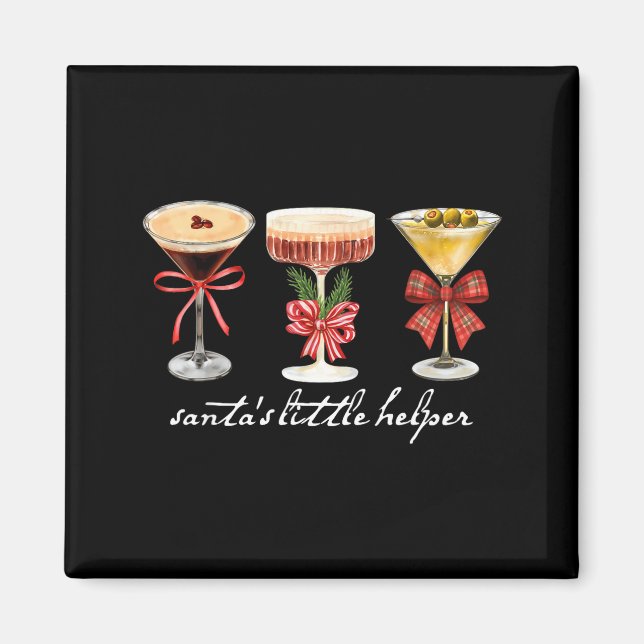 Imán Retro Funny Santa's Little Helper Martini Merry Ch (Frente)