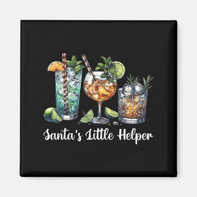 Imán Retro Funny Santa's Little Helper Martini Merry Ch (Frente)