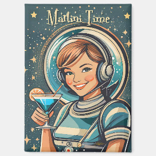 Imán Retro Futurista Chica Astro Martini Time