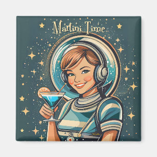 Imán Retro Futurista Chica Astro Tiempo de Martini