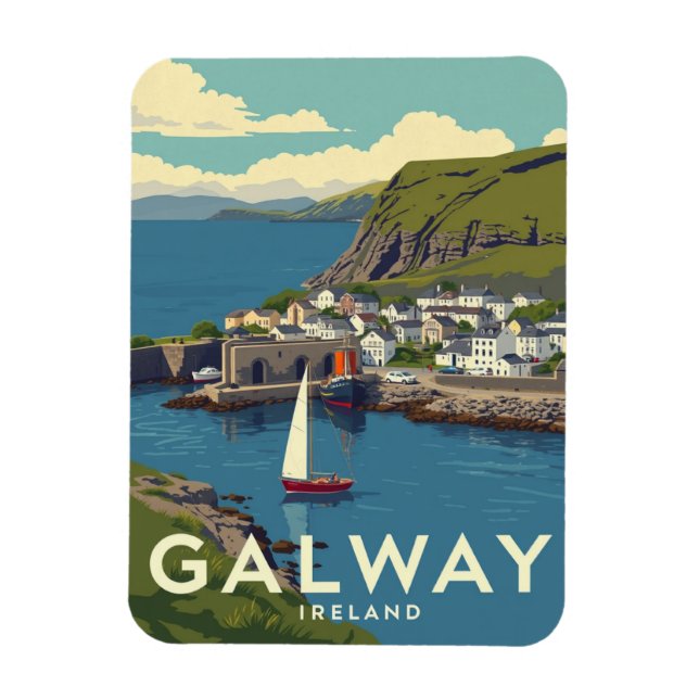Imán Retro Galway Ireland Travel Souvenir Magnet (Vertical)