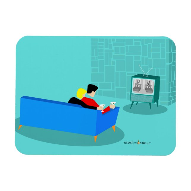 Imán Retro Gay Couple Watching TV Flexible Photo Magnet (Horizontal)