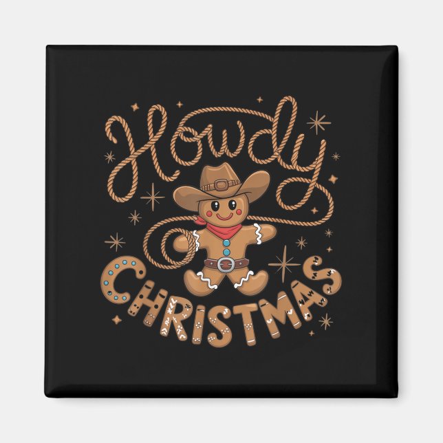Imán Retro Gingerbread Cowboy Western Howdy Christmas U (Frente)