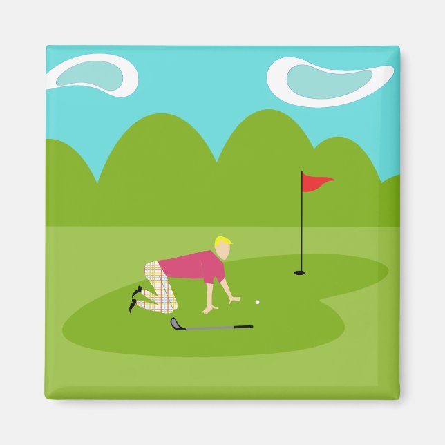 Imán Retro Golfer Square Magnet (Frente)