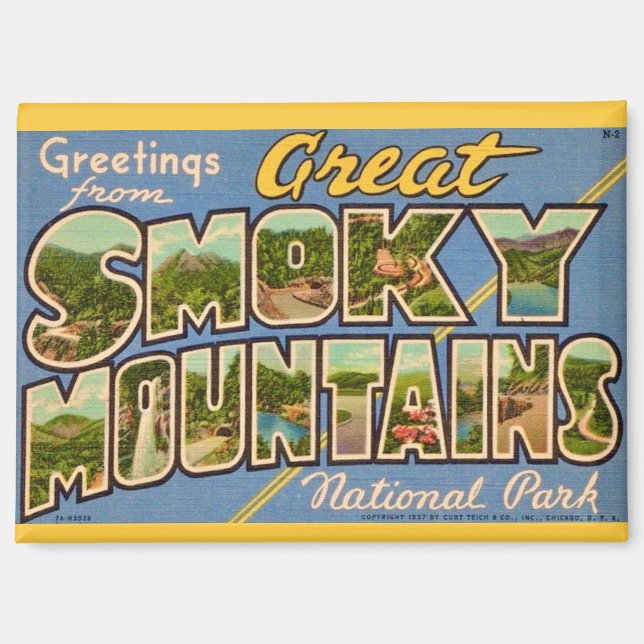 Imán Retro Grandes Montañas Humeantes (Anverso)