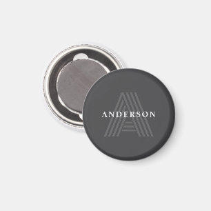Imán Retro Gris oscuro Monogramo moderno Nombre