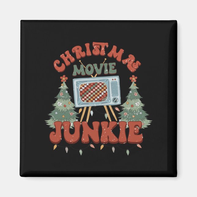 Imán Retro Groovy Christmas Movie Junkie Merry Xmas Tre (Frente)