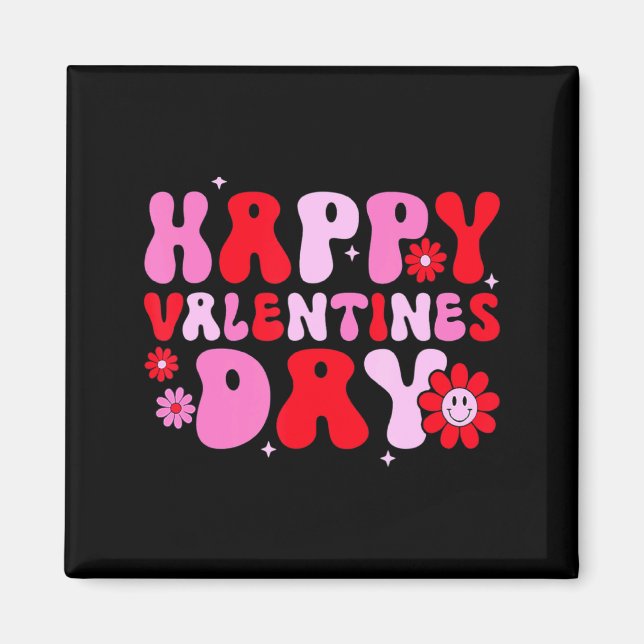 Imán Retro Groovy Happy Valentines Day Hearts Love Wome (Frente)
