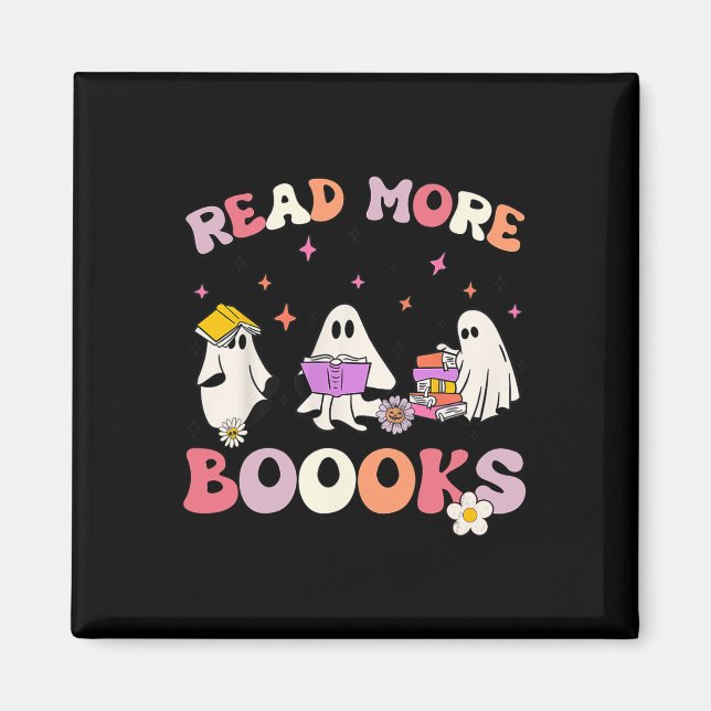 Imán retro Groovy Leer más libros Ghost Boo ghoul Fun H (Frente)