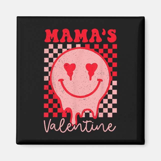 Imán Retro Groovy Mamá Es Mi San Valentín Corazón Bonit (Frente)