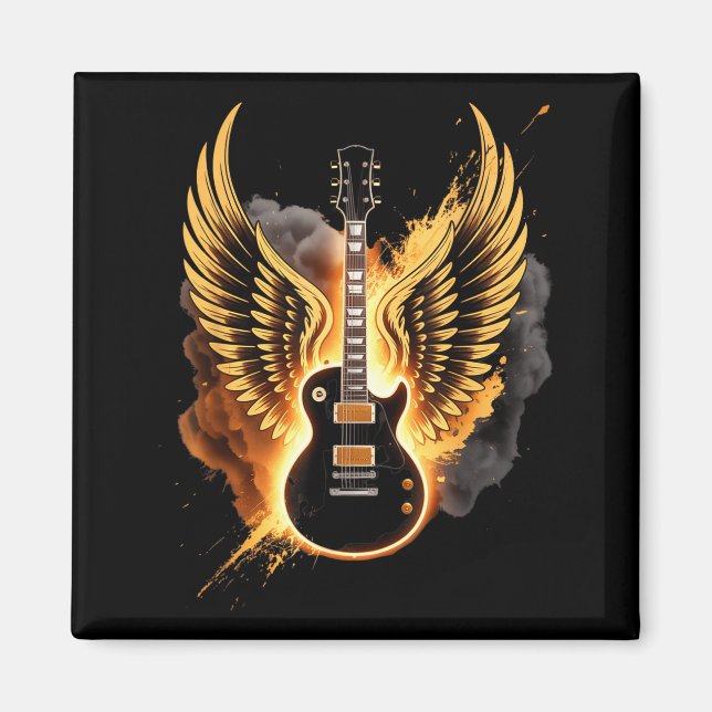 Imán Retro Guitar Wings Abstract Art Rock And Roll Musi (Frente)