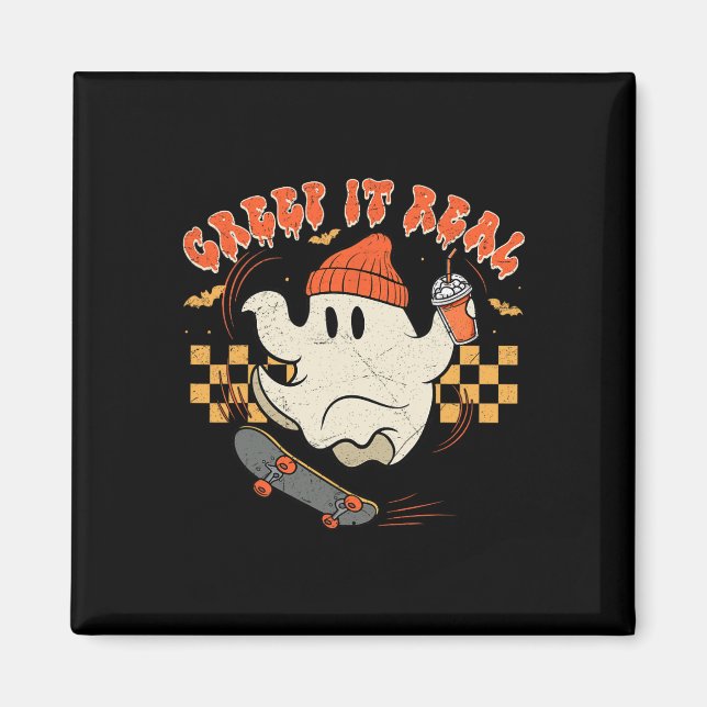 Imán Retro Halloween Creep It Real Ghost Boy Fall Seaso (Frente)