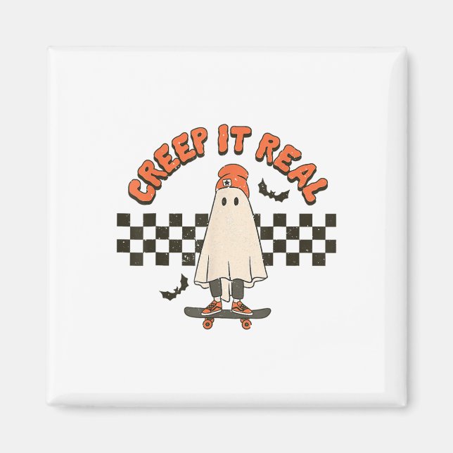 Imán Retro Halloween Creep It Real Ghost Boy Fall Seaso (Frente)