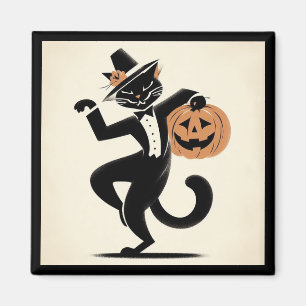 Imán Retro Happy Halloween Dancing Black Cat Magnet