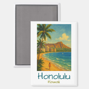 Imán Retro Honolulu Hawaii Waikiki Beach