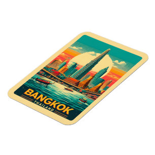 Imán Retro horizonte de la ciudad de Bangkok - regalos