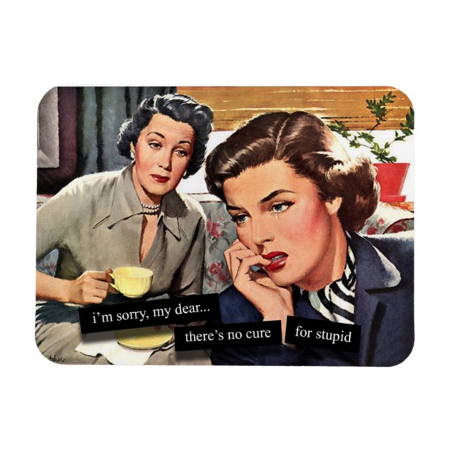Imán Retro Housewife 1950's "No Cure for Stupid Magnet" (Horizontal)