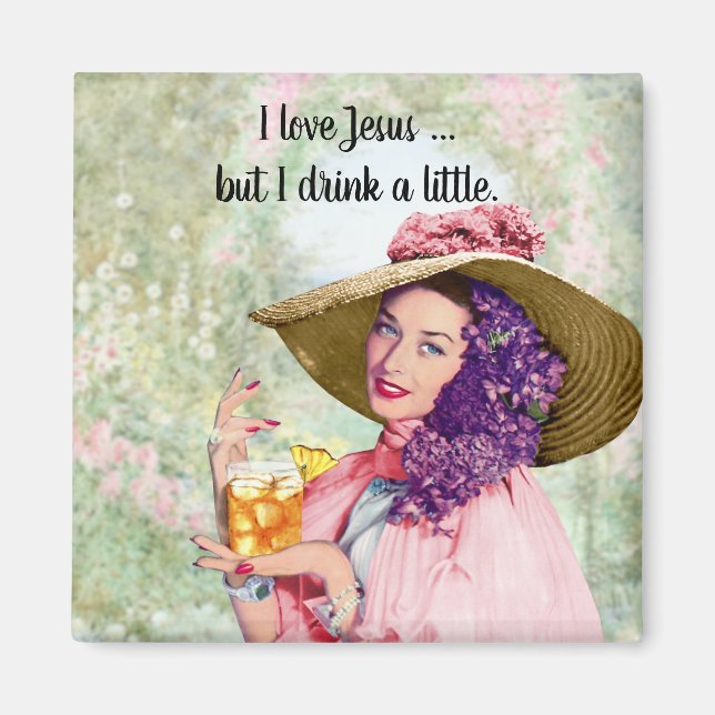 Imán Retro Housewife Sun Gorra Cocktail Flowers (Frente)