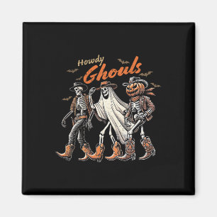 Imán Retro Howdy Ghouls Skeleton Cowboy Rodeo occidenta
