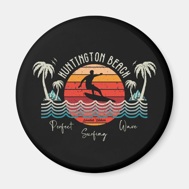 Imán Retro Huntington Beach Surfing (Frente)