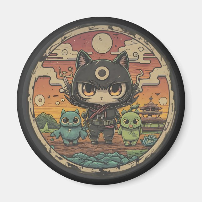 Imán Retro Island Pals: Gato Ninja (Frente)