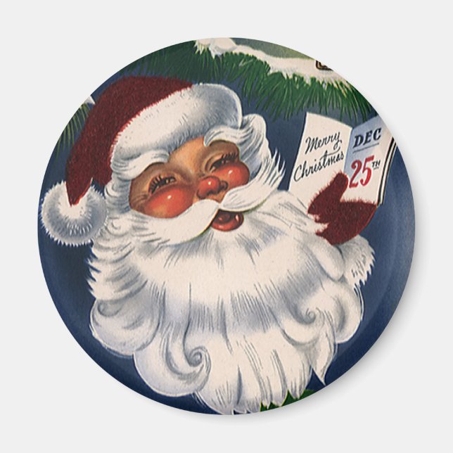 Imán Retro Jolly Santa Claus de los años 50, Navidad vi (Frente)