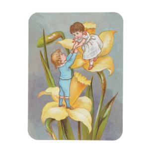 Imán Retro lindo dulce San Valentín, niños y narcisos