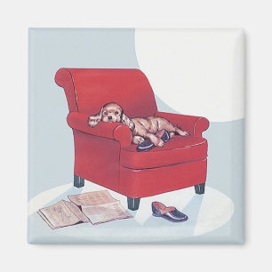 Imán Retro Magnet ~ Cocker Spaniel Dog con Slipper de p