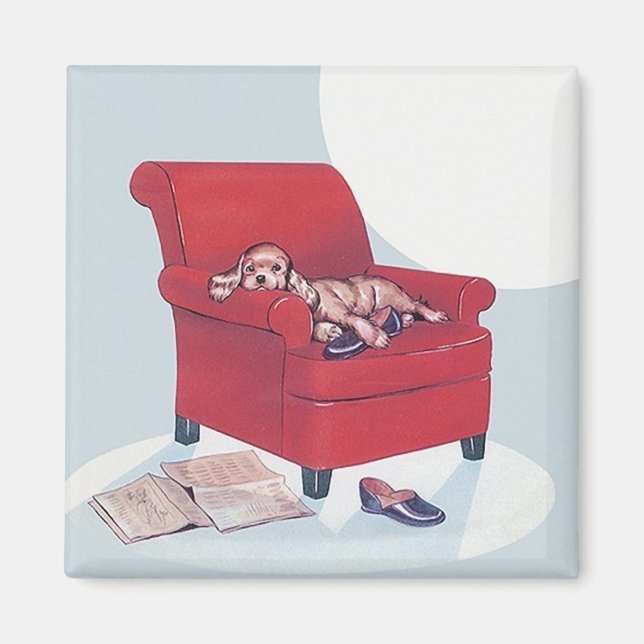 Imán Retro Magnet ~ Cocker Spaniel Dog con Slipper de p (Frente)