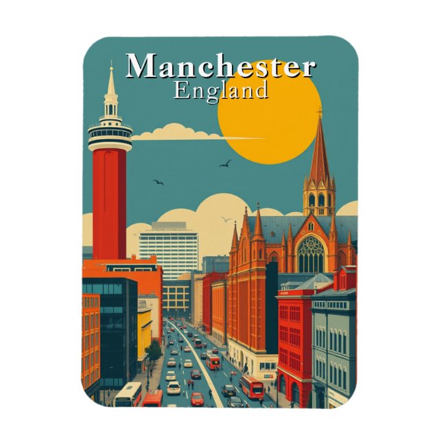 Imán Retro Manchester Inglaterra Viajes urbanos (Vertical)
