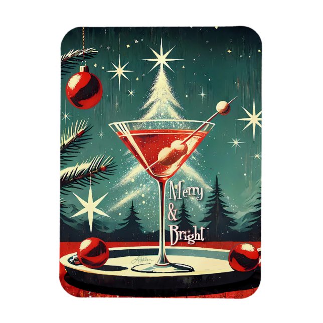 Imán Retro Martini de árbol de Navidad con tormenta de  (Vertical)