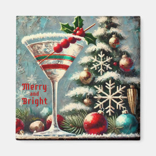 Imán Retro Martini de Navidad de Arándano y Copo de Nie