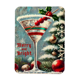 Imán Retro Martini de Navidad de Arándano y Copo de Nie