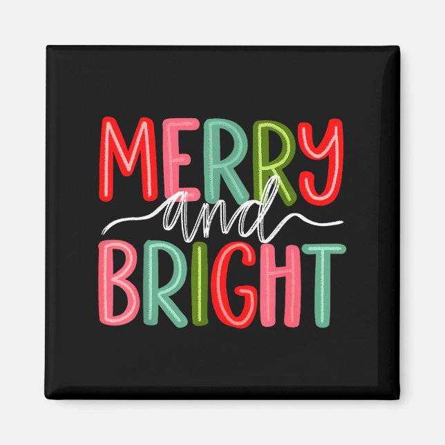 Imán Retro Merry And Bright Christmas Holiday Xmas Fami (Frente)