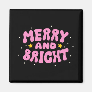 Imán Retro Merry And Bright Holiday Design