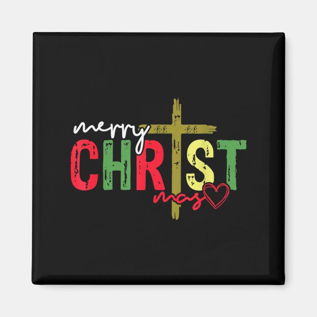 Imán Retro Merry Christmas Cross Christian Jesus Xmas W (Frente)