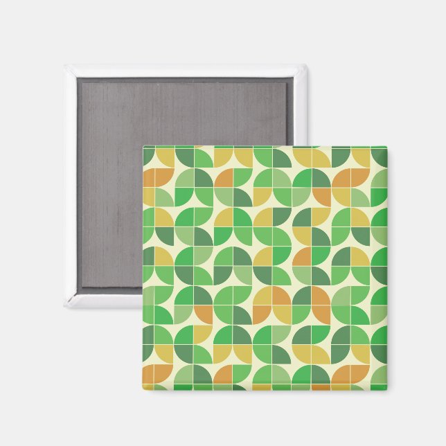 Imán Retro Mid del siglo Geométrico floral verde (Anverso/Reverso)