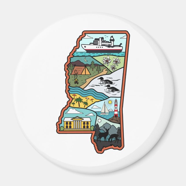 Imán Retro Mississippi Biloxi Laurel MS Estado Souvenir (Frente)